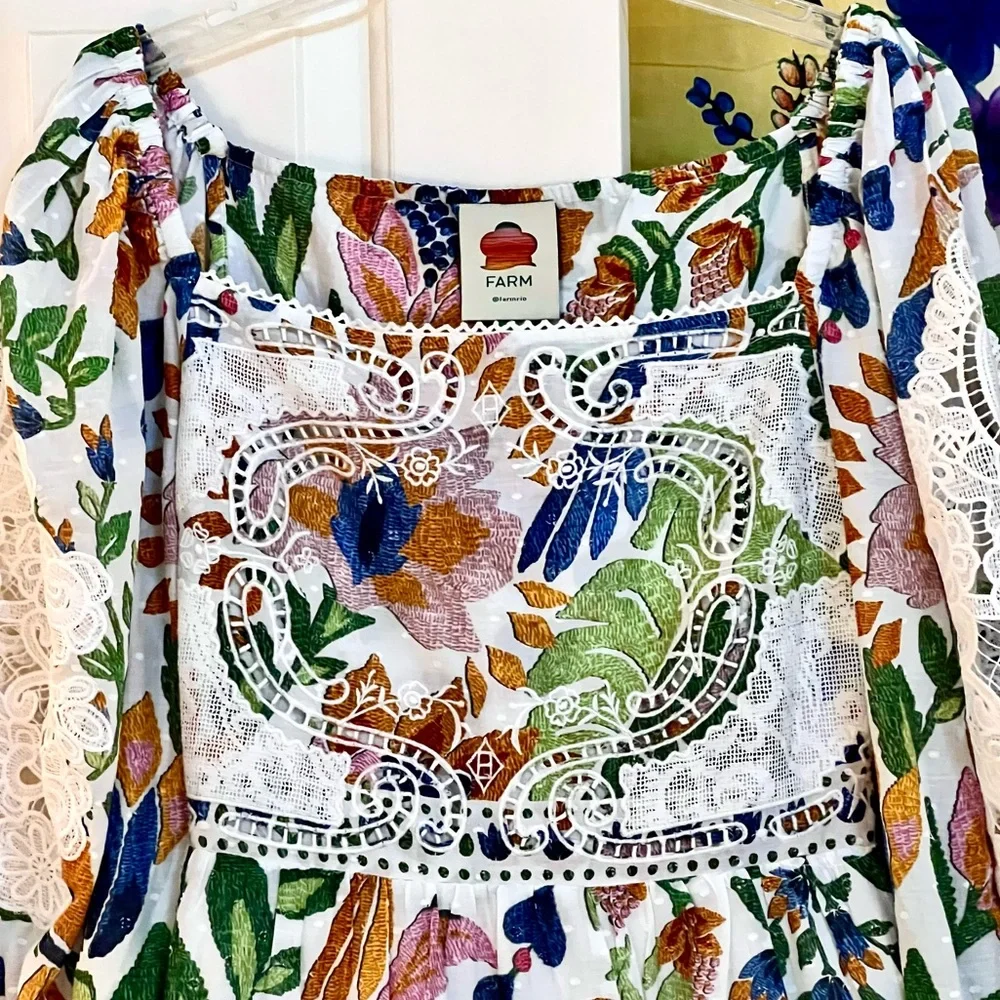 🌺🎉HP🎉🌺 NWOT Farm Rio Summer Garden Lace Midi Dress - Picture 10 of 16